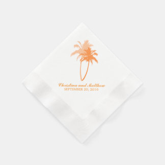 Orange Palm Trees Beach Wedding Paper Napkins