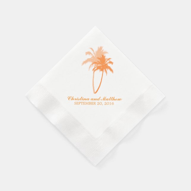 Orange Palm Trees Beach Wedding Paper Napkins (Corner)
