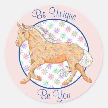 Orange Palomino Horse (pink/blue) Classic Round Sticker by Heart_Horses at Zazzle