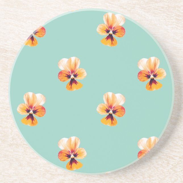 orange pansies drink coaster (Front)