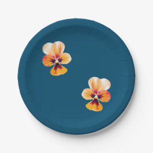 orange pansies paper plates