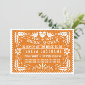 Orange papel picado birds wedding bridal shower invitation (Standing Front)