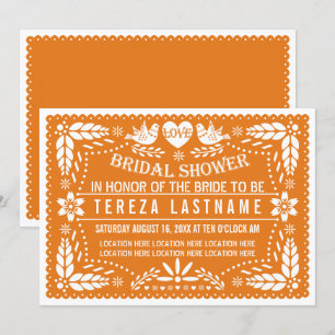 Orange papel picado birds wedding bridal shower invitation