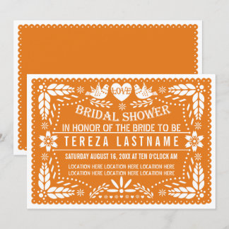 Orange papel picado birds wedding bridal shower invitation