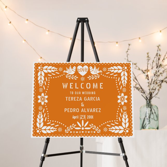 Orange papel Picado fiesta wedding welcome Foam Board (In Situ (Stand))