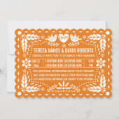 Orange papel picado love birds fiesta wedding invitation (Front)