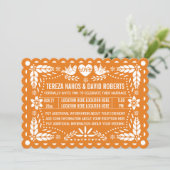 Orange papel picado love birds fiesta wedding invitation (Standing Front)