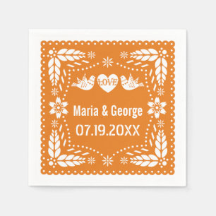Orange papel picado love birds wedding fiesta napkins