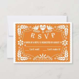 Orange papel picado love birds wedding RSVP