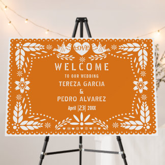 Orange Papel Picado lovebirds wedding welcome Foam Board