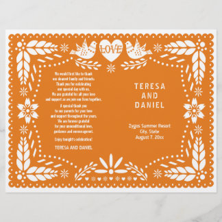 Orange papel Picado wedding fiesta folded program