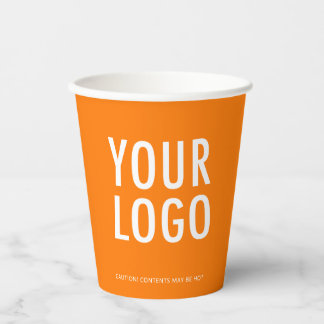 Orange Paper Cups Custom Business Logo 8 oz