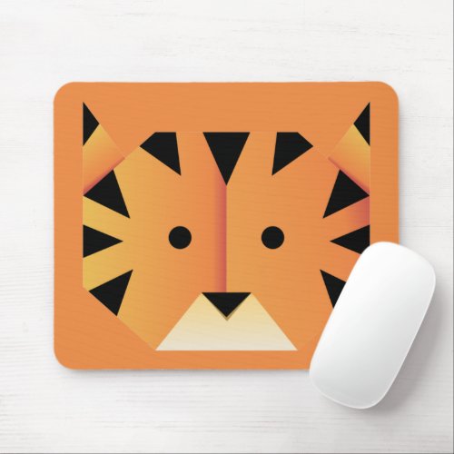 Orange paper folded tiger face mouse pad