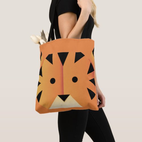 Orange paper folded tiger face tote bag