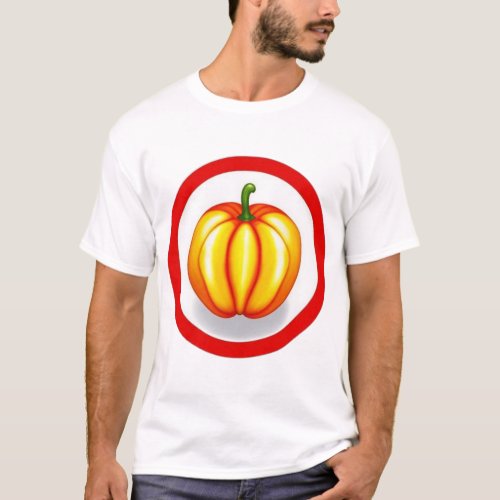 Orange Paprika Fruit in a Red Circle Background T_Shirt