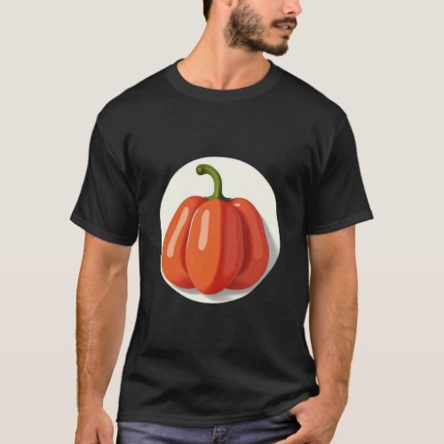 Orange Paprika Fruit in a White Circle Background T_Shirt