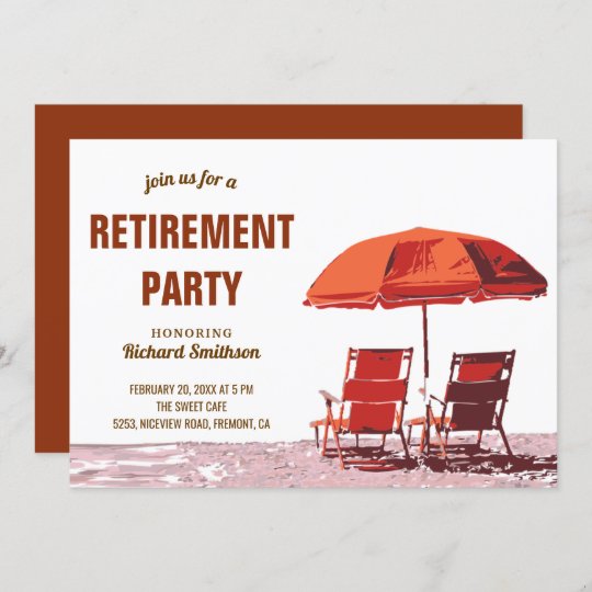 Orange Parasol Beach Chairs Retirement Party Invitation | Zazzle.com