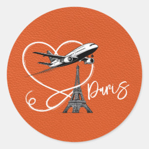 Orange Paris Passport Classic Round Sticker