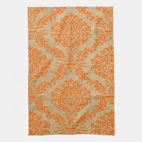 Orange Parisian Moods Damask Kitchen Towel