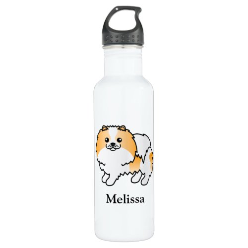 Orange Parti_Color Pomeranian Cartoon Dog  Name Stainless Steel Water Bottle