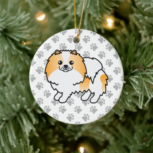 Orange Parti_Color Pomeranian Cartoon Dog  Paws Ceramic Ornament