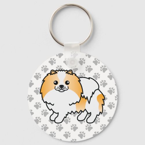 Orange Parti_Color Pomeranian Cartoon Dog  Paws Keychain