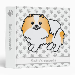 Orange Parti-Color Pomeranian Cartoon Dog & Text 3 Ring Binder