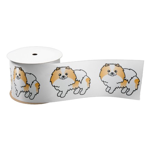 Orange Parti_Color Pomeranian Cute Cartoon Dog Satin Ribbon