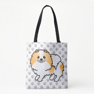 Orange Parti-Color Pomeranian Cute Dog &amp; Paws Tote Bag