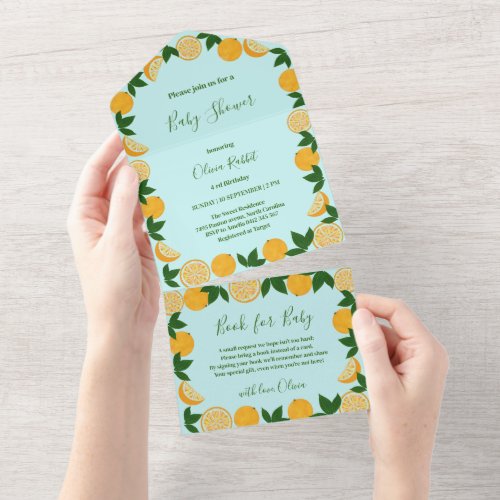 Orange Party Fruit Fresh Baby Shower All In One Invitation