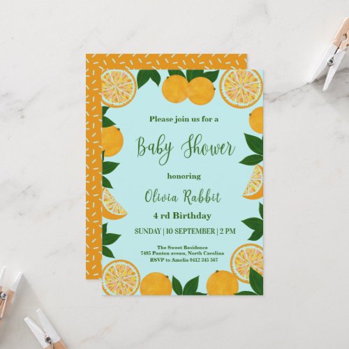  Orange Party Fruit Fresh Baby Shower  Invitation