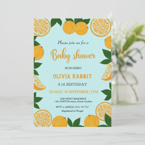 Orange Party Fruit Fresh Baby Shower Invitation | Zazzle