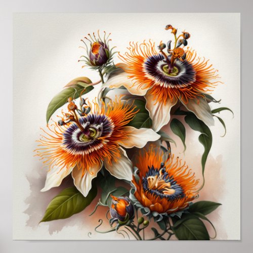 Orange Passion Flower Art Print Poster