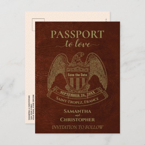 Orange Passport Cute Fun Wedding Save the Date Announcement Postcard