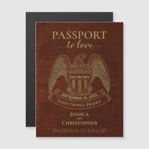 Orange Passport Destination Wedding Save the Date Magnetic Invitation