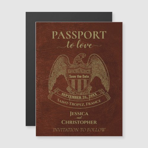 Orange Passport Destination Wedding Save the Date Magnetic Invitation