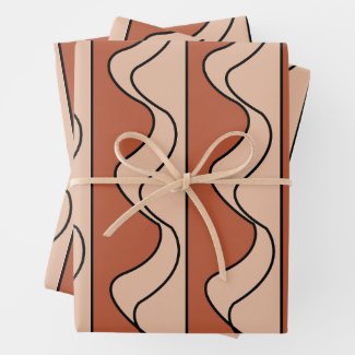 Orange Pastel Black Wavy Stripes Pattern