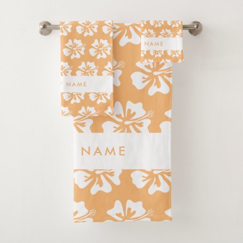 Orange pastel Hibiscus flower Hawaii floral print Bath Towel Set