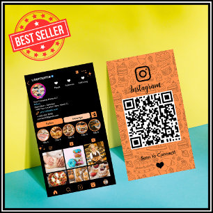 Orange Pastry Chef Instagram Caterer QR  Business Card