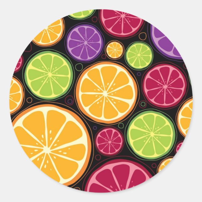 Orange pattern and background classic round sticker (Front)