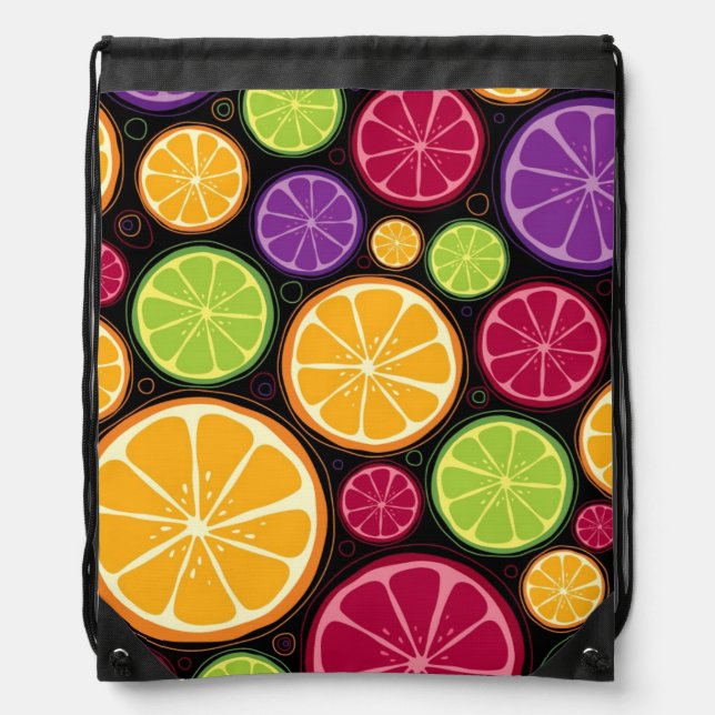 Orange pattern and background drawstring bag (Front)