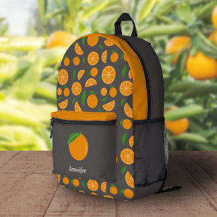 Orange Pattern Brown Backpack