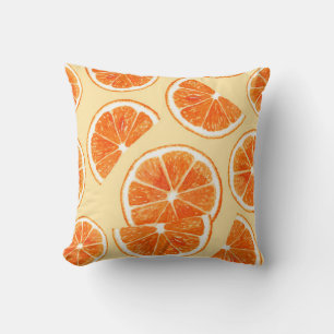 orange pattern fruit, diet food watercolor illustr throw pillow