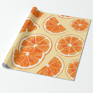 orange pattern fruit, diet food watercolor illustr wrapping paper