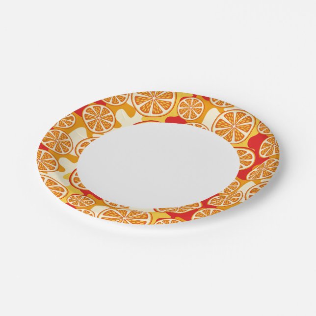Orange pattern paper plates (Angled)