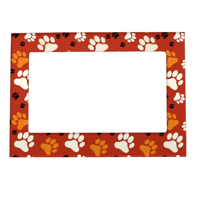 Orange Paw Print Magnetic Picture Frame (Front)