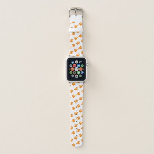 Orange Paw Print Pattern Apple Watch Band