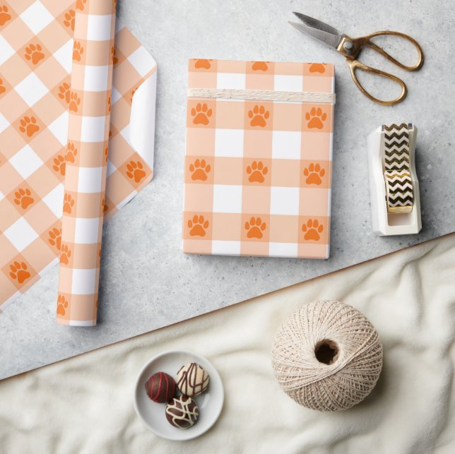 Orange Paw Print Pattern – Cute Pet Lover Design Wrapping Paper (Crafts)