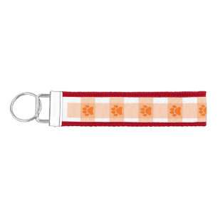 Orange Paw Print Pattern – Cute Pet Lover Design Wrist Keychain