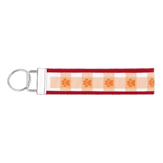 Orange Paw Print Pattern – Cute Pet Lover Design Wrist Keychain